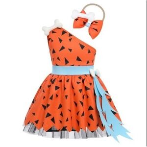 The Flintstones Toddler 2 3 Wilma Costume Dress Headband Orange Black Triangle